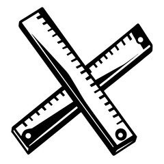 Two rulers crossed forming an X shape in black and white illustration