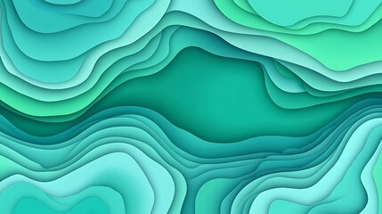 Fototapeta premium Abstract Teal Paper Cut Waves.