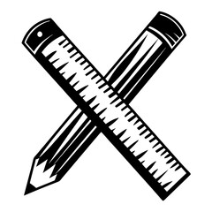 Stylized Crossed Pencil and Ruler Illustration in Black and White Icon