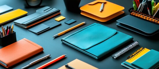 Office Supplies on Desk, Workspace Organization