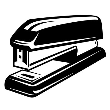 Stylized black and white image of a stapler for office supply needs