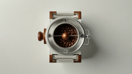 Top View of Coffee Beans in Grinder