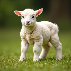 Obraz premium Adorable baby lamb standing on hind legs looking curiously, small, young