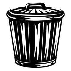 Stylized illustration of a black trash can with lid and handle design