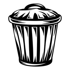 Monochromatic Vector Graphic Depicting a Stylized Trash Can with Lid