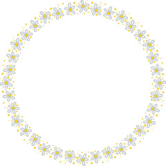 Circular border with many white flowers. Illustration made with white flowers on a white background creating a circular border.