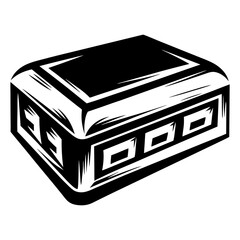 Black and white drawing of an ornate box for storage and protection