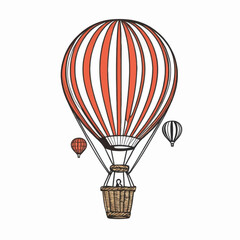 Obraz premium Red and White Striped Hot Air Balloon Soaring High in a Transparent Sky with Smaller Balloons