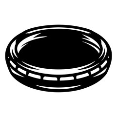 Simple monochrome illustration of a tambourine viewed from an oblique angle