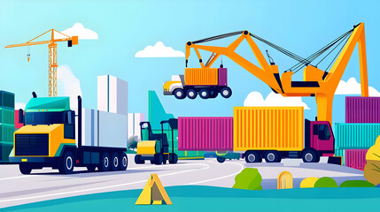 Colorful Pixel Art Illustration Of Cargo Shipping Port