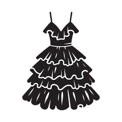 Whimsical Ruffled Dress silhouette, perfect for a twirl – Ruffled Dress illustration – Minimalist Ruffled Dress vector – Ladies dress silhouette

