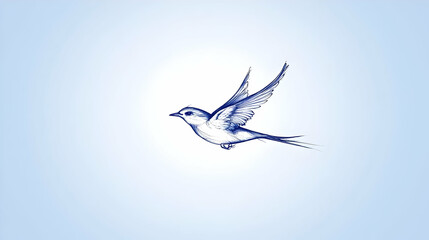 Flying Bird Illustration With Light Blue Background