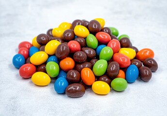 Colorful Chocolate Candies on Gray Background