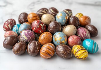 Colorful Chocolate Eggs on Marble Surface