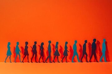 Obraz premium Paper People Walking Forward Together Progress