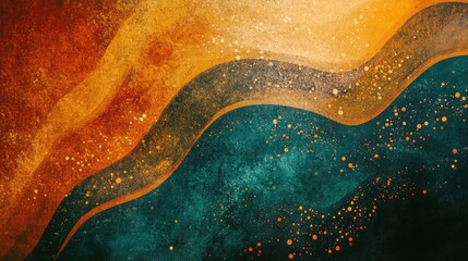 Orange teal blue green brown yellow bronze grainy background abstract colors wave banner design copy space