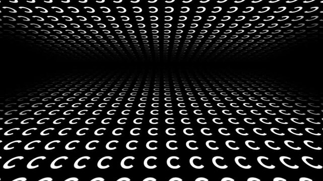 retro futuristic background animation of space tunnel travel ship pov perspective movement of alphabeth letter C
