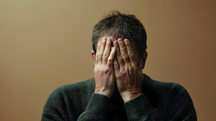 Depressed Man Covering Face