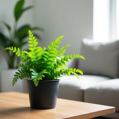 Close-Up of a Lush Fern in a Modern Living Room