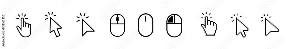 Fototapete click computer mouse cursor click pointer cursor. cursor icon set with arrows, hand pointers, click 