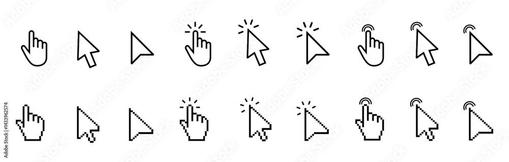 Poster clicking the cursor. pointer cursor computer mouse icon collection. hand clicks. hand cursor icon se
