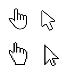Click cursor icons set, click pointer arrow, computer mouse click cursor arrow icon collection. mouse cursor and hand pointer icon.