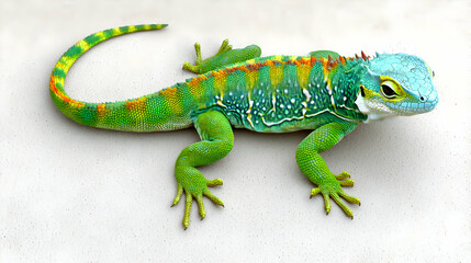 Fototapeta premium Colorful Lizard On White Surface