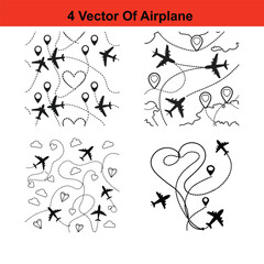 Obraz premium Airplane route to location pin. Plane travel concept with pins for maps, GPS points. Travel from start point and dotted line tracing.