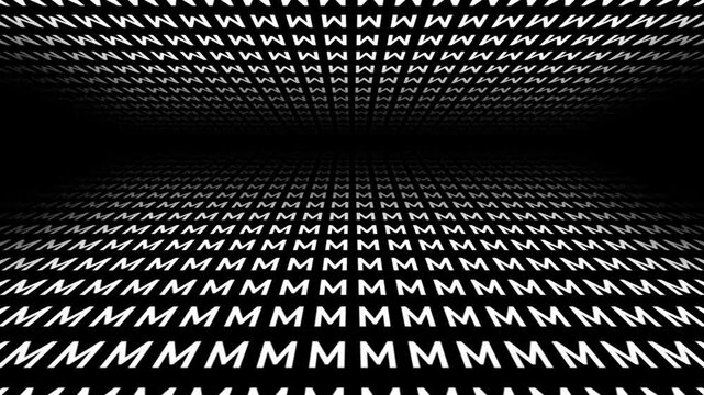 retro futuristic background animation of space tunnel travel ship pov perspective movement of alphabeth letter M