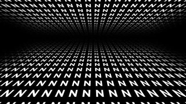 retro futuristic background animation of space tunnel travel ship pov perspective movement of alphabeth letter N