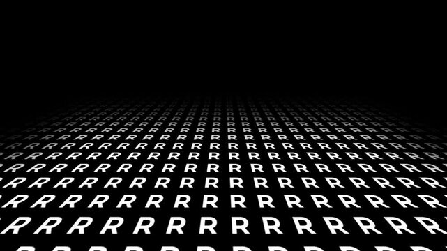 retro futuristic background animation of space tunnel travel ship pov perspective movement of alphabeth letter R