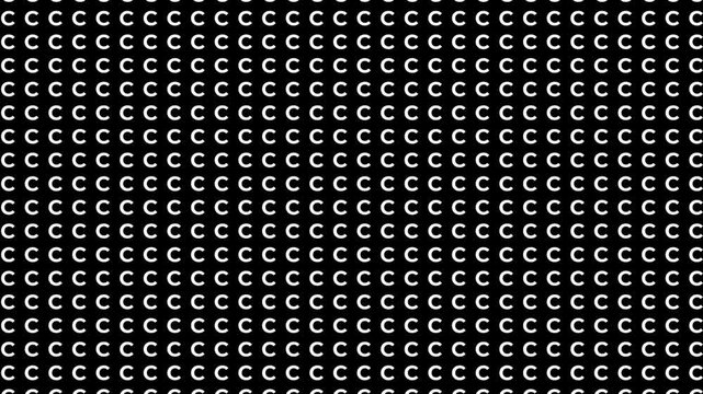 retro futuristic background animation vertical downward slow motion movement of alphabeth letter C in datum grid pattern order