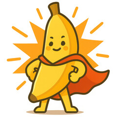Cartoon banana hero with cape posing
