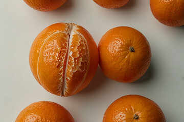 Fresh juicy oranges with sliced view