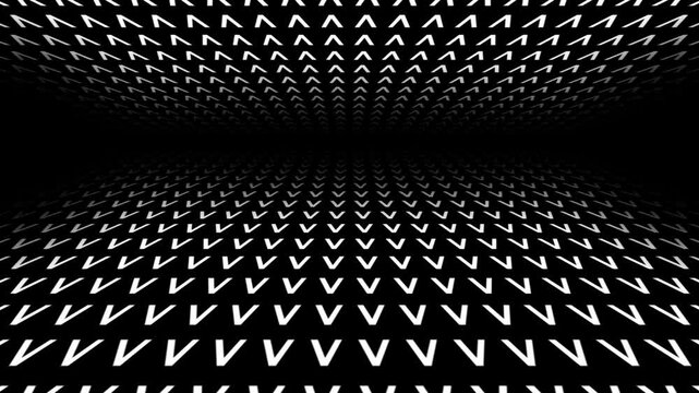 retro futuristic background animation of space tunnel travel ship pov perspective movement of alphabeth letter V