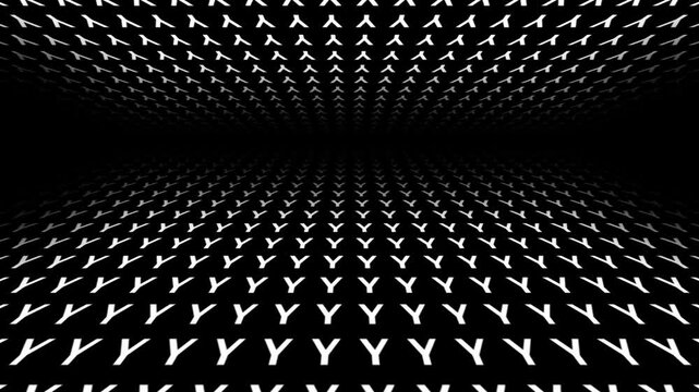 retro futuristic background animation of space tunnel travel ship pov perspective movement of alphabeth letter Y