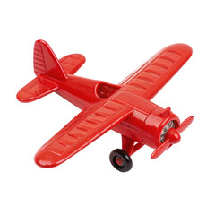 Red toy airplane on a white background isolated on transparent background  
