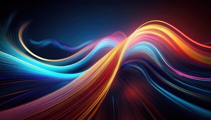 Dynamic light waves dance in abstract art virtual space digital artwork colorful environment visual perspective modern aesthetic