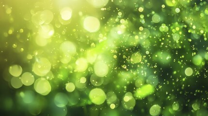 Fototapeta premium Beautiful green bokeh background with sparkling particles. Generative AI