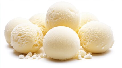 Fresh vanilla ice cream scoops with sugar crystals on white background. Generative AI
