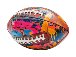Vibrant action of painted rugby ball sports arena digital isolated on transparent background