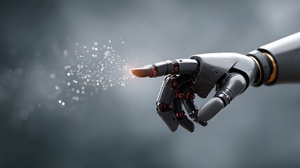 Robotic Hand Reaching Out with Sparkling Particles Against a Dark Background Illustrating Technology and Innovation