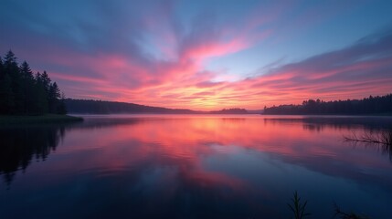 Fototapeta premium Twilight Serenity: Reflections on the Lake