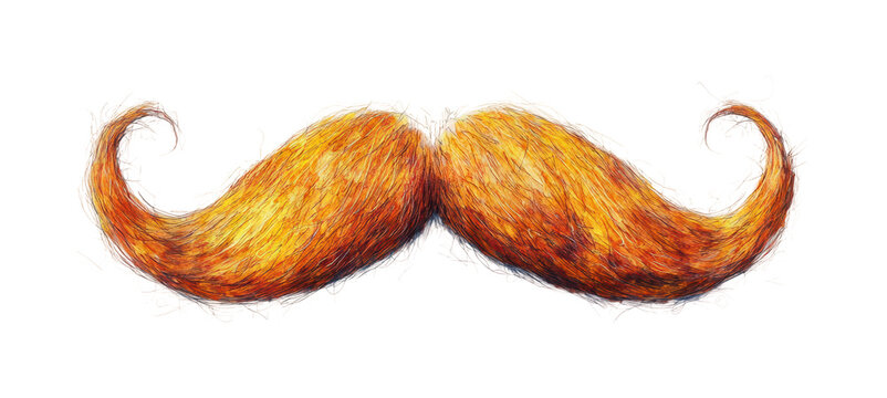 Whimsical orange mustache digital creative style fun concept isolated on transparent background