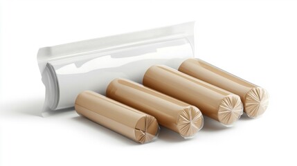 Sausages in plastic packaging. Generative AI