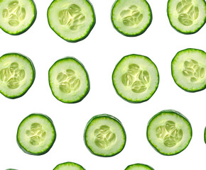 Crisp cucumber slices kitchen food top view isolated on transparent background