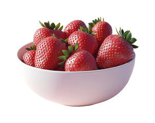 Fresh strawberries in white bowl healthy snack bright isolated on transparent background