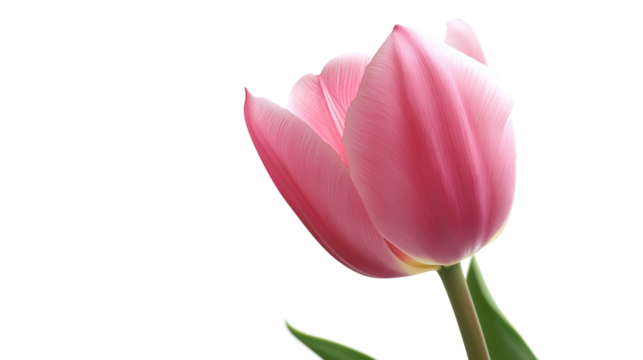 A pink flower with a green stem. The flower is the main focus of the image. The flower is the most prominent object in the image
