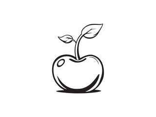 Capuli cherry branch with leaves hand drawn line art