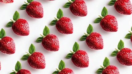 Fresh Red Strawberries with Green Leaves on White Background for Healthy Lifestyle and Cooking